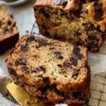 Peanut Butter Chocolate Chip Zucchini Bread slice on a plate