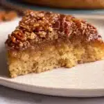 Delicious pecan upside down cake with caramelized pecans on top