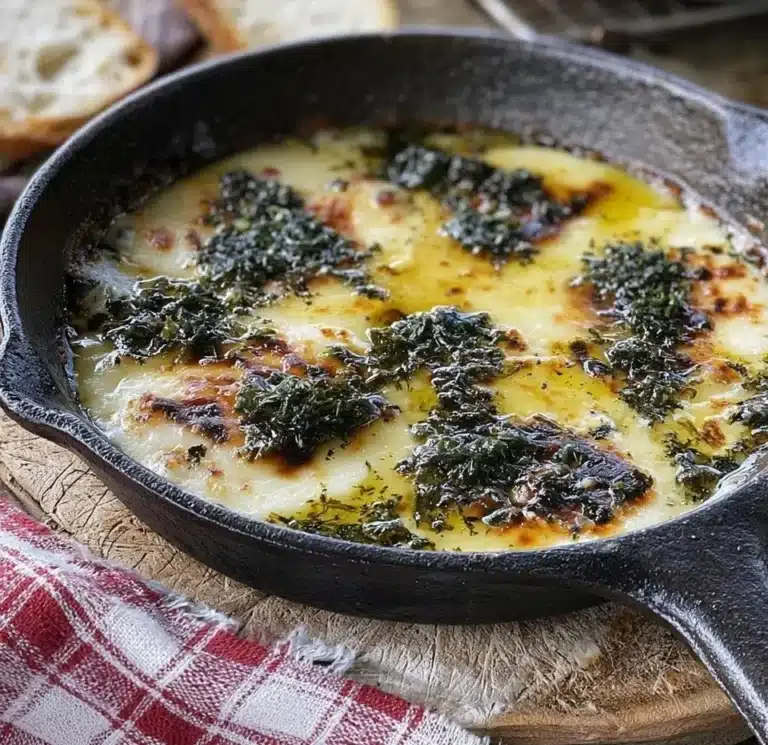 Deliciously melted Provoleta cheese served hot on a wooden board.