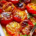 Delicious roasted tomatoes fresh out of the oven, perfect for various recipes.