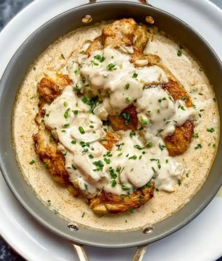 Sour Cream and Onion Chicken plated with herbs and side dishes