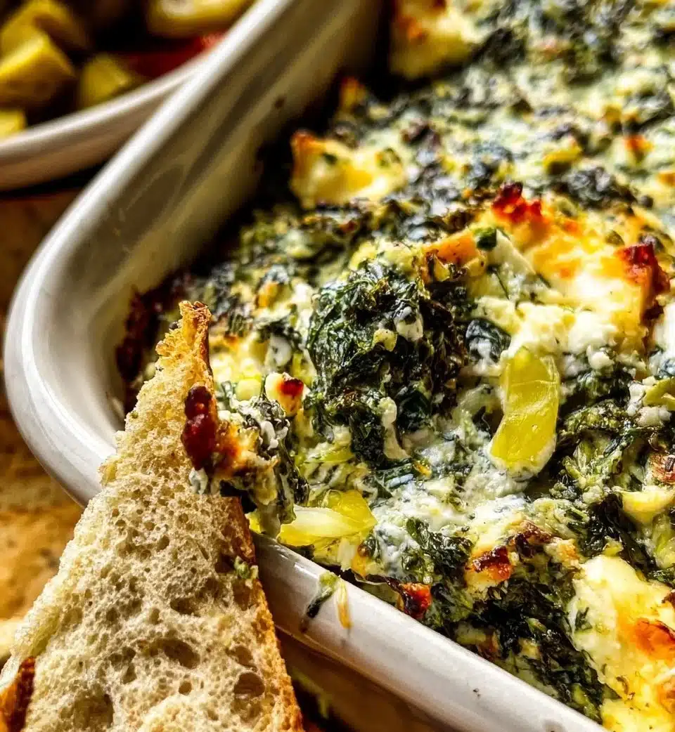 Creamy Spinach Pepperoncini Feta Dip served in a bowl