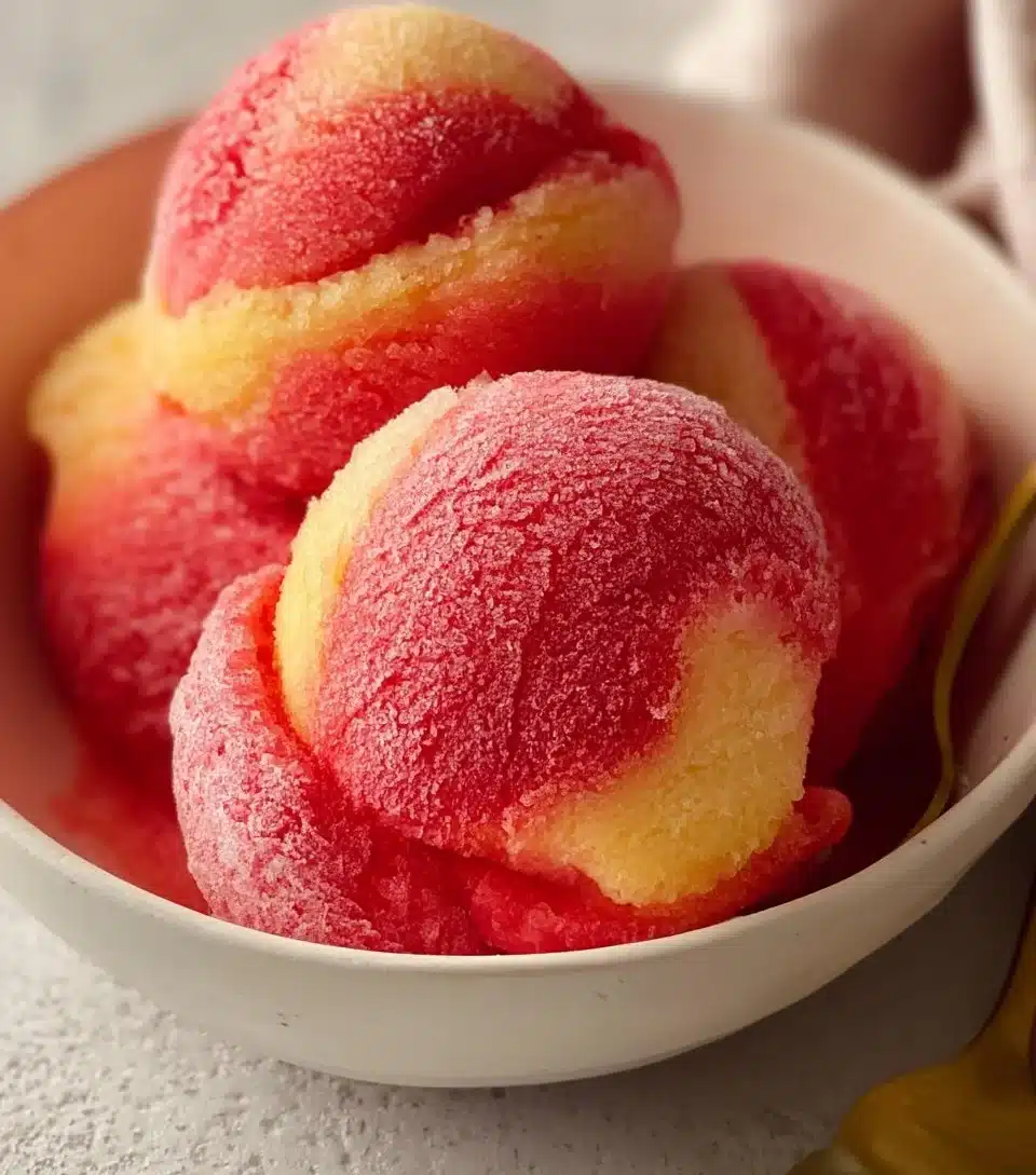 Delicious Strawberry Pineapple Sorbet served in a bowl