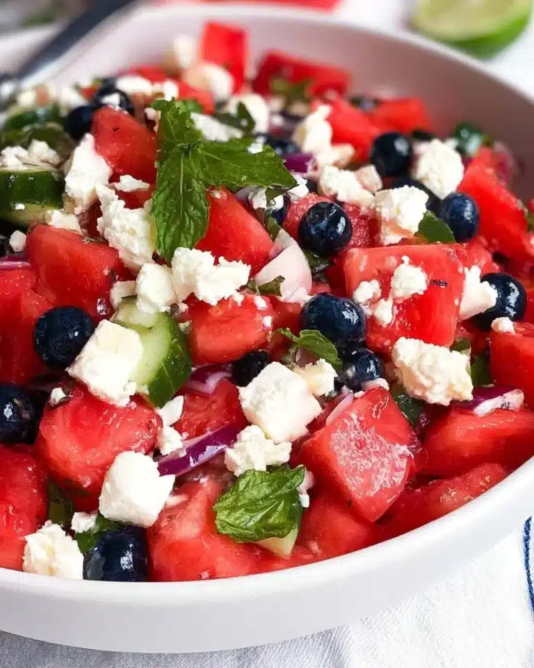 Fresh watermelon feta salad with mint and a light dressing