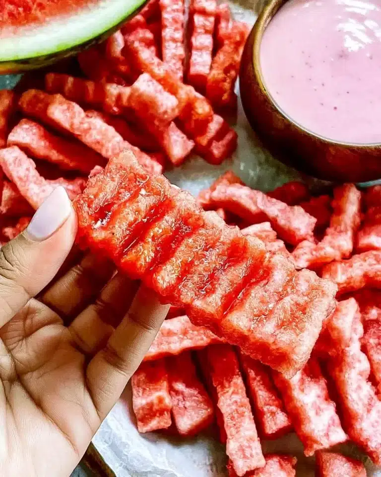 Deliciously served watermelon fries garnished with mint leaves
