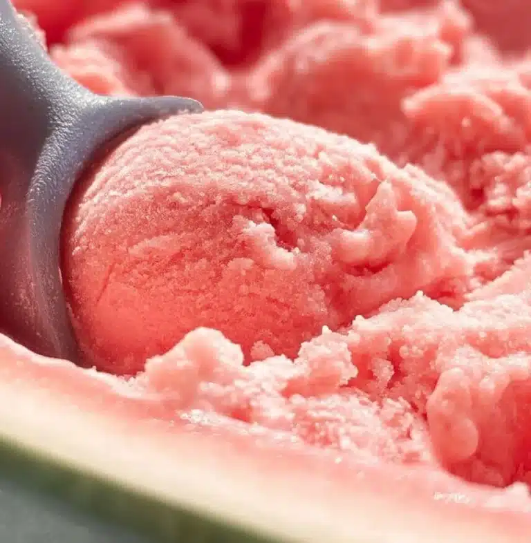 Delicious watermelon ice cream served in a bowl with fresh watermelon slices