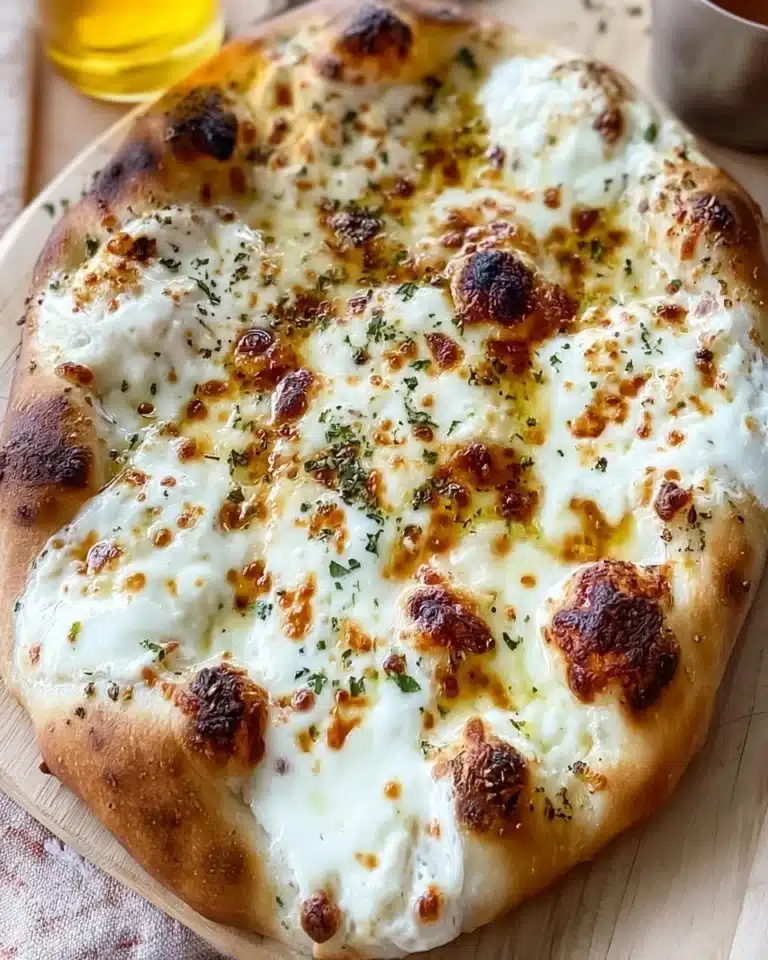 Delicious white sauce pizza topped with fresh ingredients and creamy sauce