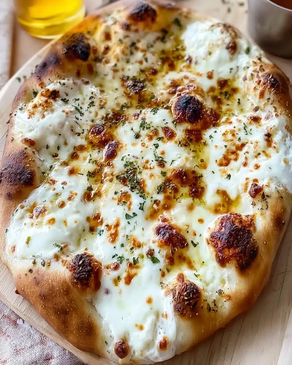 Delicious white sauce pizza topped with fresh ingredients and creamy sauce
