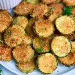 Bowl of crispy homemade zucchini chips ready to snack on