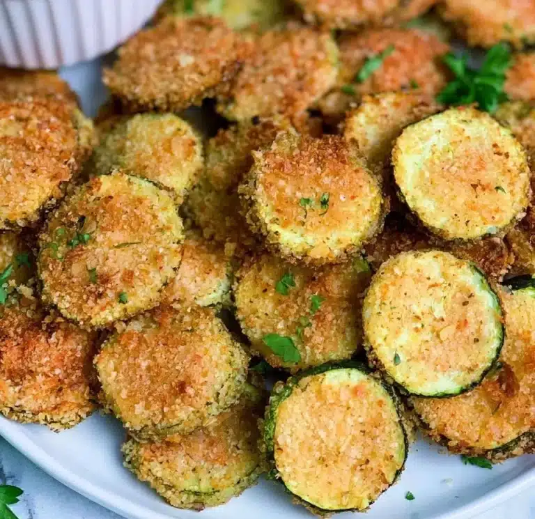 Bowl of crispy homemade zucchini chips ready to snack on
