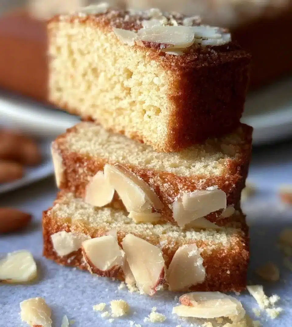 Delicious homemade Almond Flour Cake sliced on a wooden board