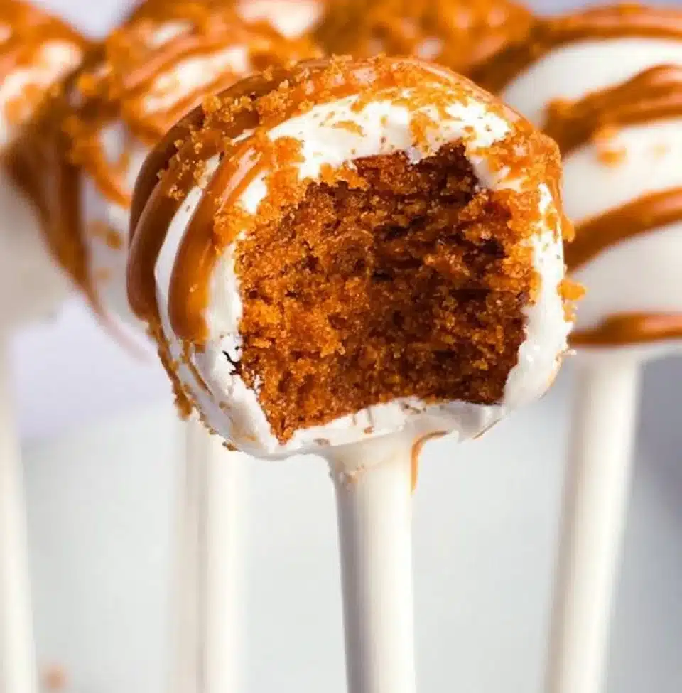 Delicious Biscoff Cake Pops decorated with chocolate and cookie crumbs