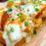 Buffalo Chicken Garlic Bread topped with melted cheese and fresh herbs