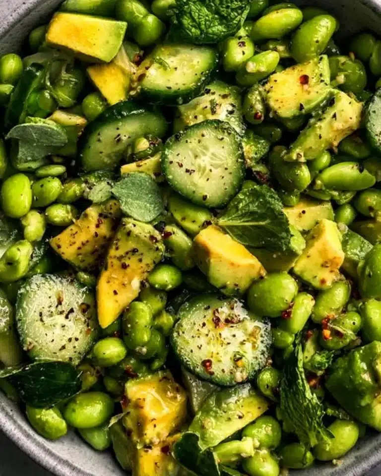 Cucumber Edamame Avocado Salad with fresh ingredients in a vibrant bowl
