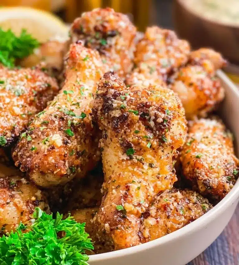 Delicious garlic parmesan wings garnished with herbs