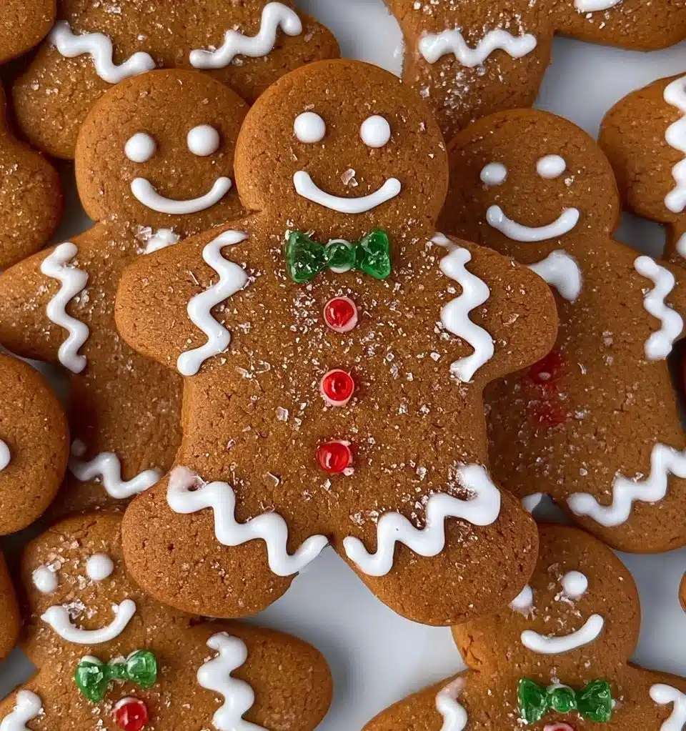 Delicious gingerbread men cookies decorated for the holidays