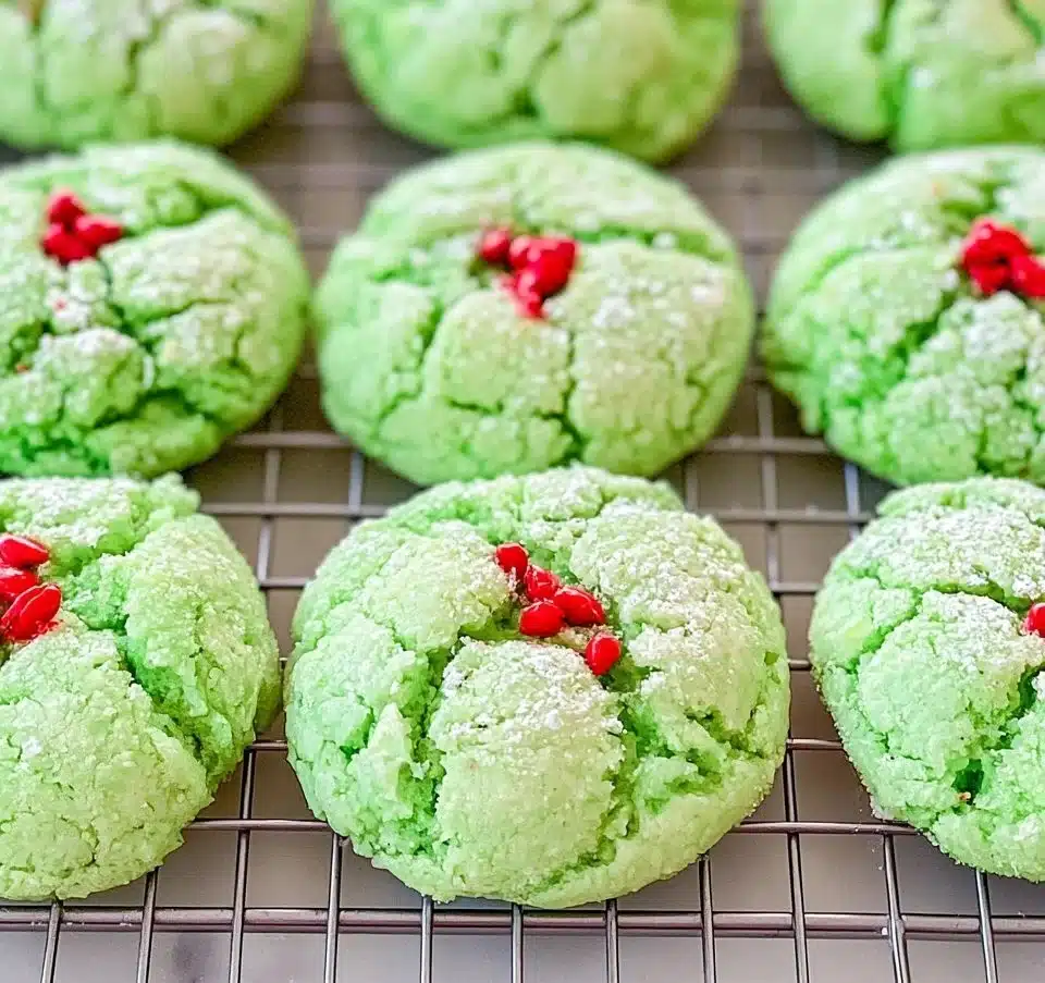 Festive Grinch Cookies decorated in green, perfect for holiday baking.