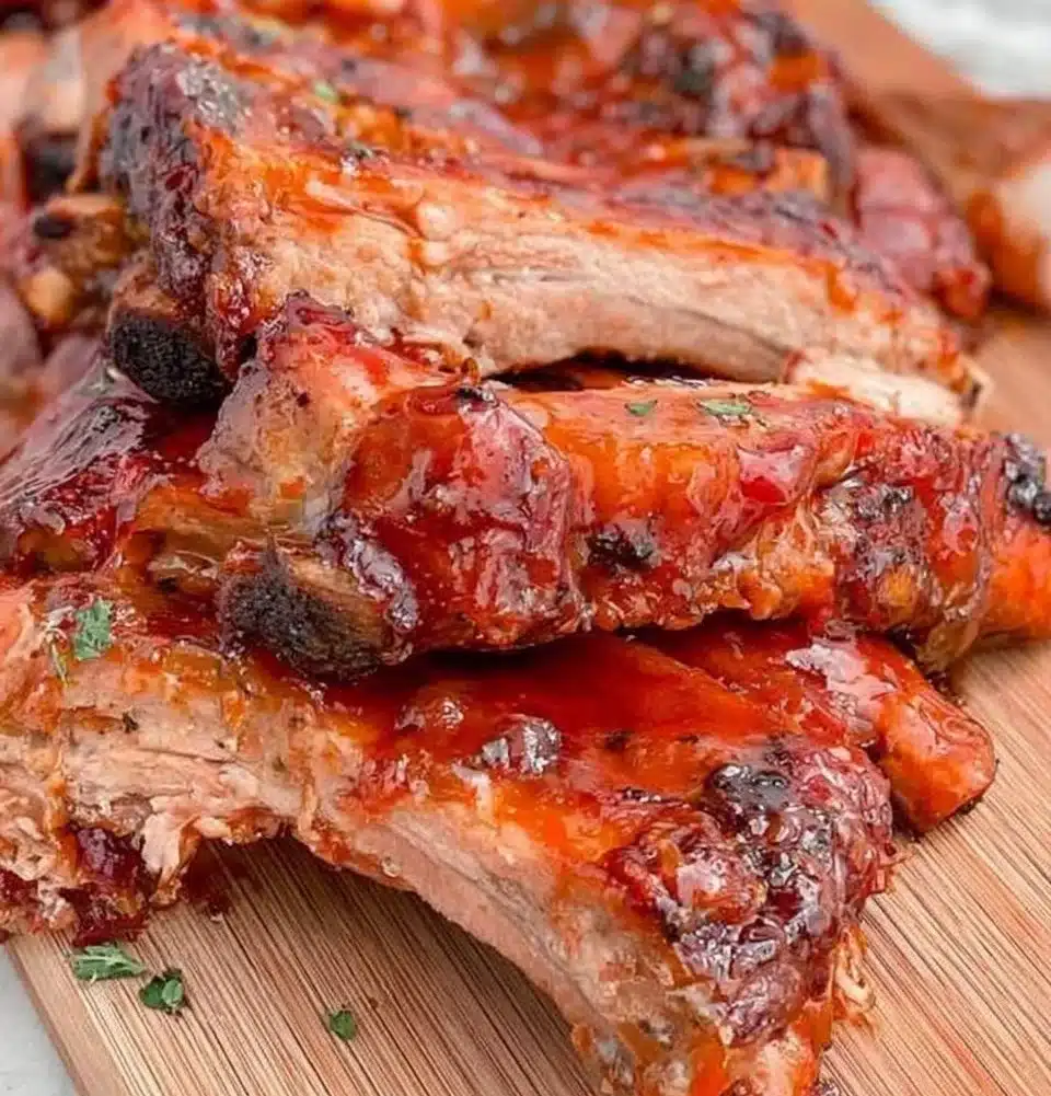 Sticky Honey Garlic Ribs served on a plate