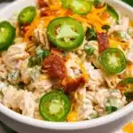 Delicious Jalapeño Popper Pasta Salad with creamy dressing and spicy jalapeños