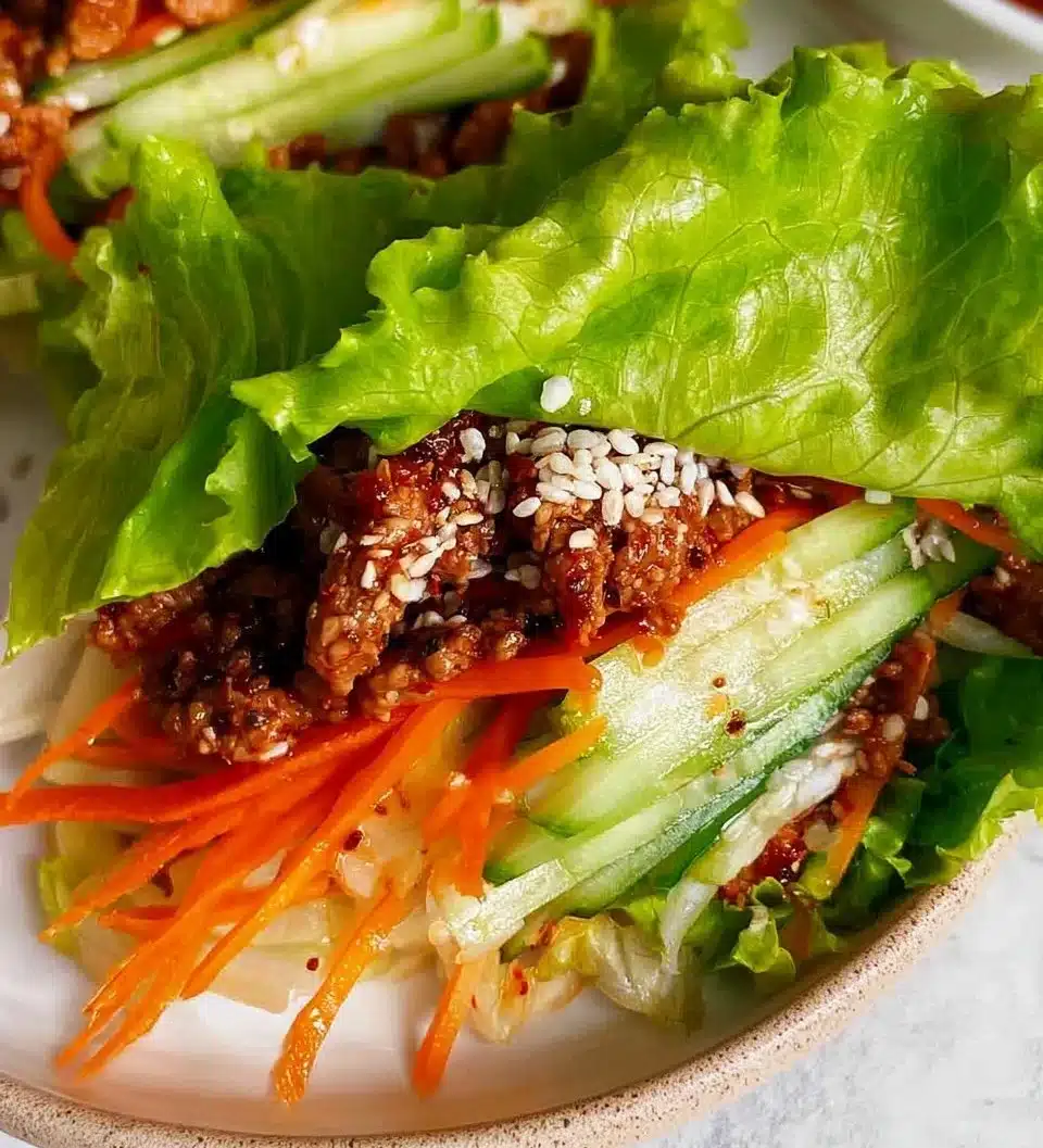 Fresh and colorful lettuce wraps filled with vegetables and protein