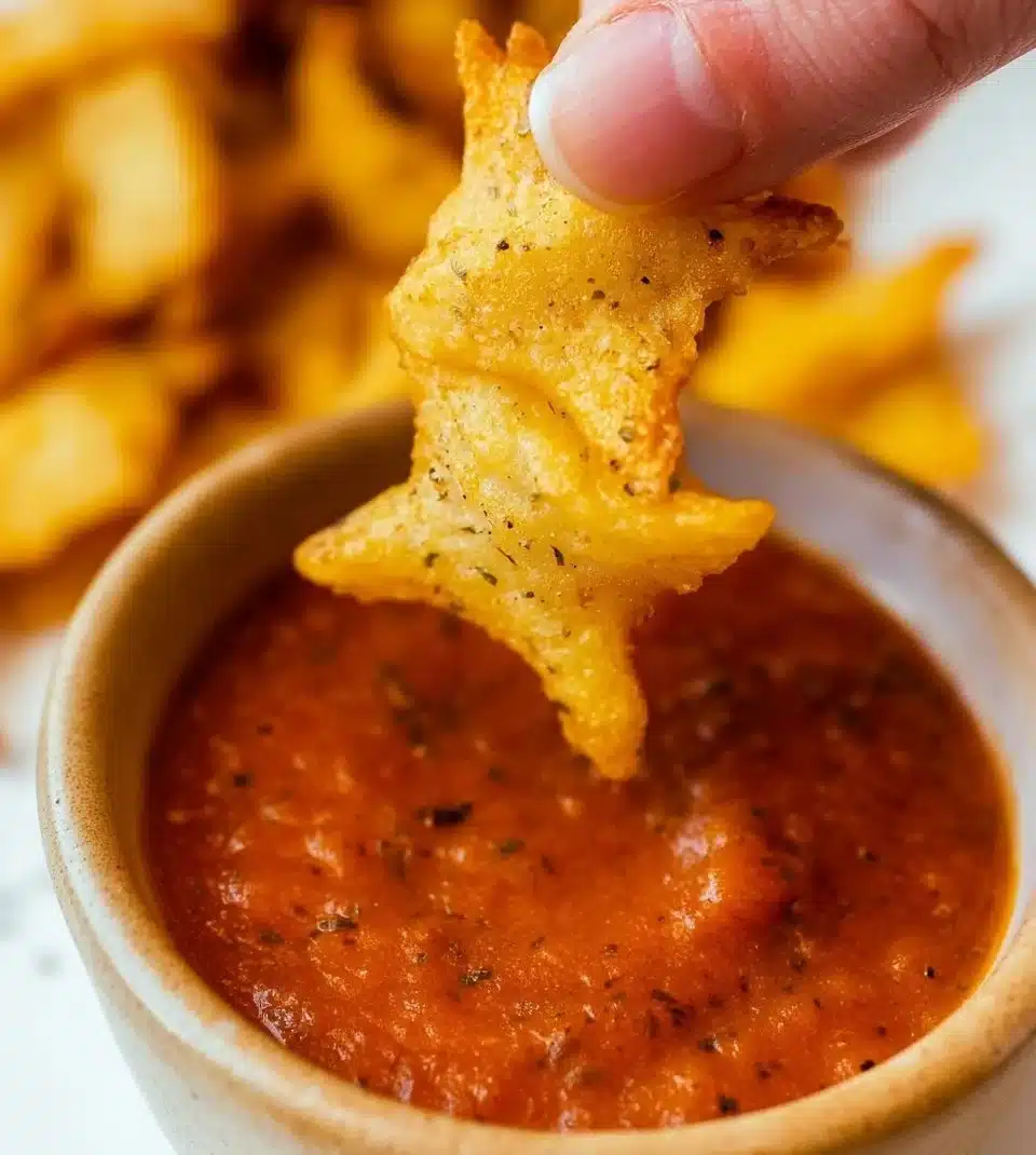 A bowl of crispy pasta chips, perfect for snacking and dipping.