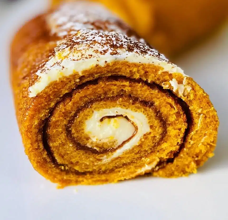 Delicious homemade pumpkin rolls with cream cheese filling