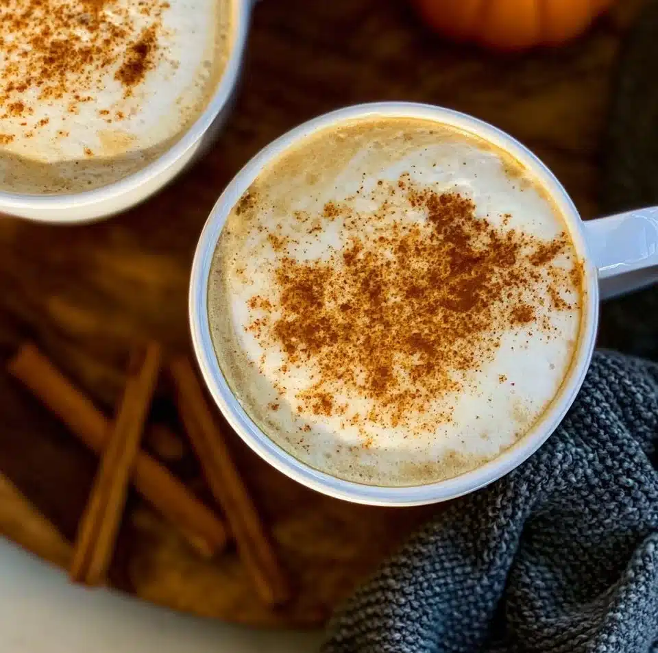 Delicious pumpkin spice latte topped with whipped cream and spices