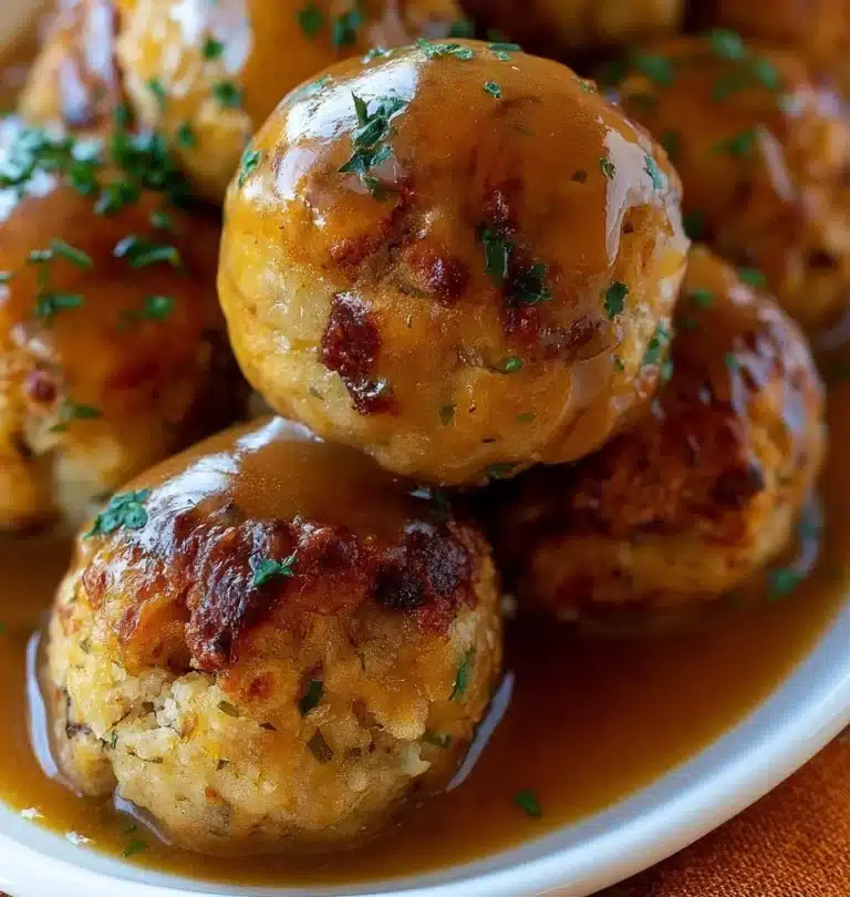 Homemade stuffing balls ready for baking, made with herbs and spices.