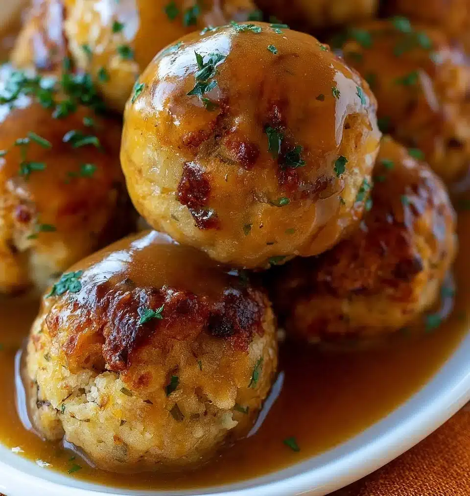 Homemade stuffing balls ready for baking, made with herbs and spices.