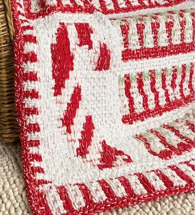 Candy Cane Lane Mosaic Blanket featuring festive colors and patterns for winter warmth.