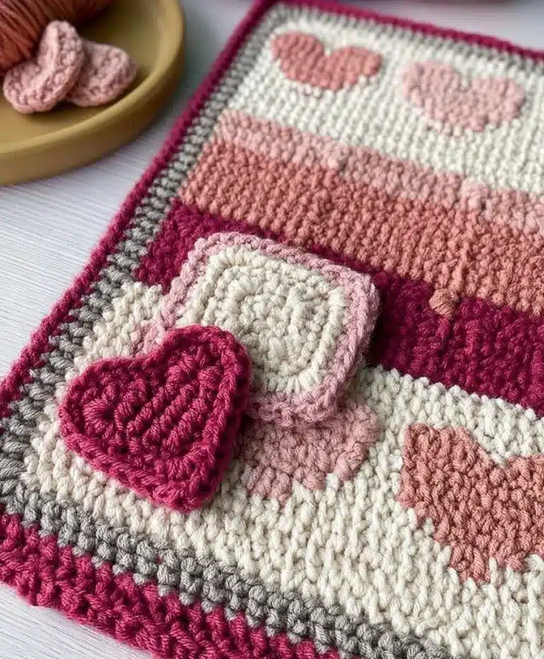 Cozy Heartstrings Mosaic Blanket showcasing vibrant colors and intricate patterns.