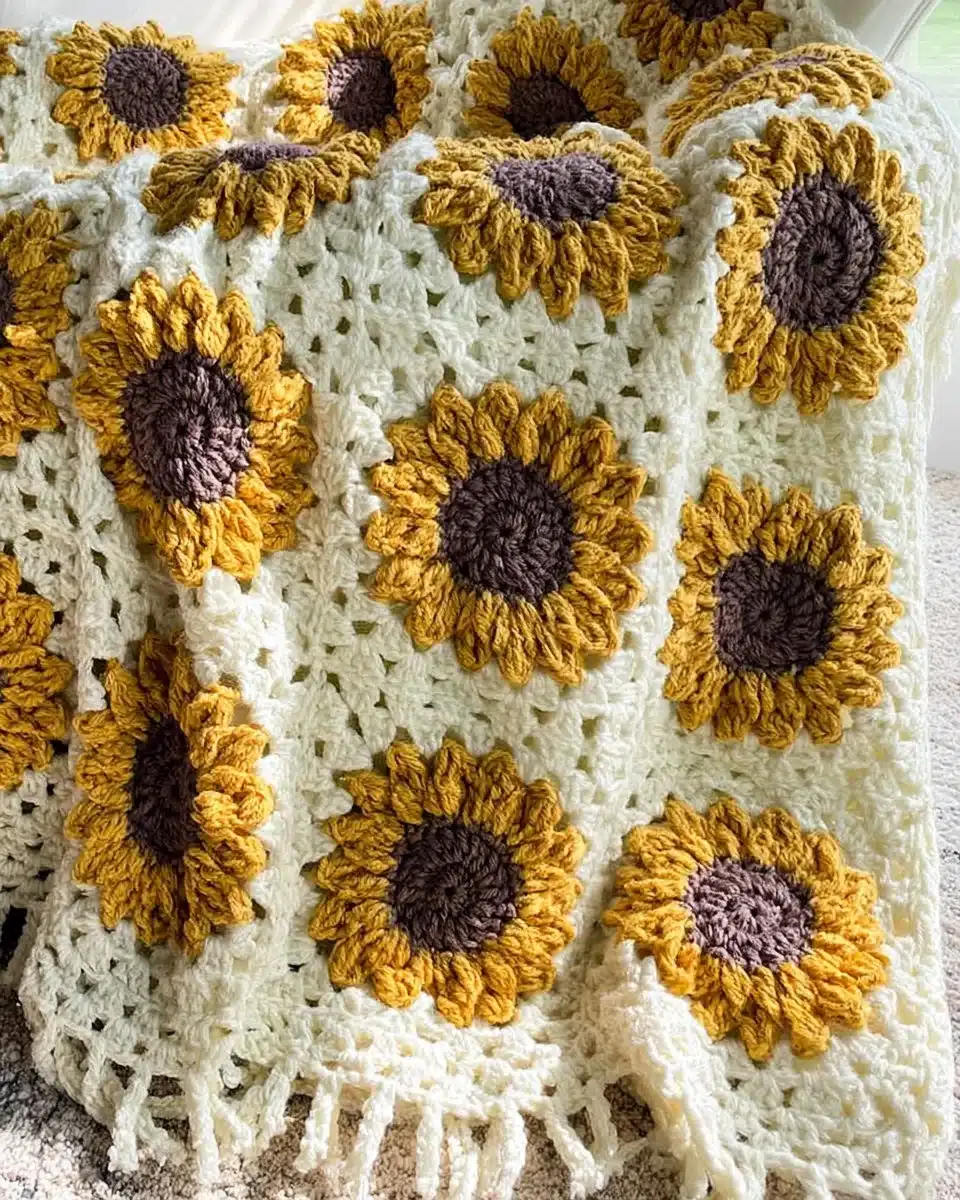 Granny Square Summer Sunshine Sunflower Blanket