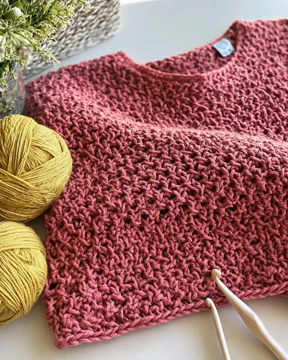 V-Stitch Crochet Crewneck Top